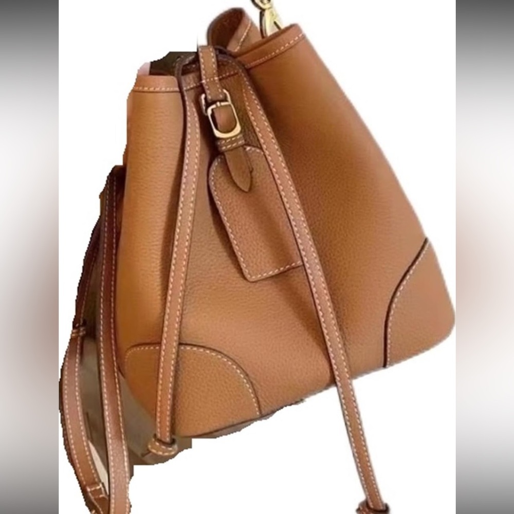 Elegant Tan Faux Leather Women's Bucket Bag